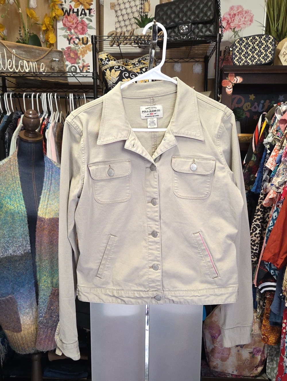 Vintage Polo Ralph Lauren Cream Utility Jacket Large